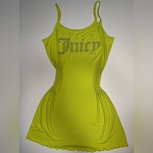 Juicy Couture Lime Green Ribbed Mini Dress L – Rhinestone Logo Y2K Slip